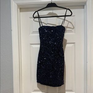 B Darlin Midnight Blue Sequin Mini Dress